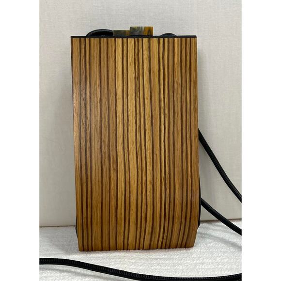 Hammill Diebolt Studio Alcea Minaudiere Wood Handbag Zebrawood MSRP $220 - Picture 2 of 16